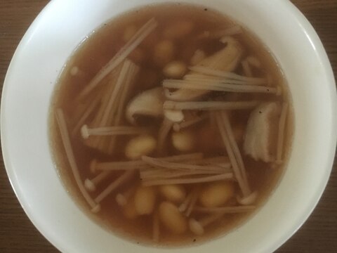 大豆とキノコのしょうゆスープ
